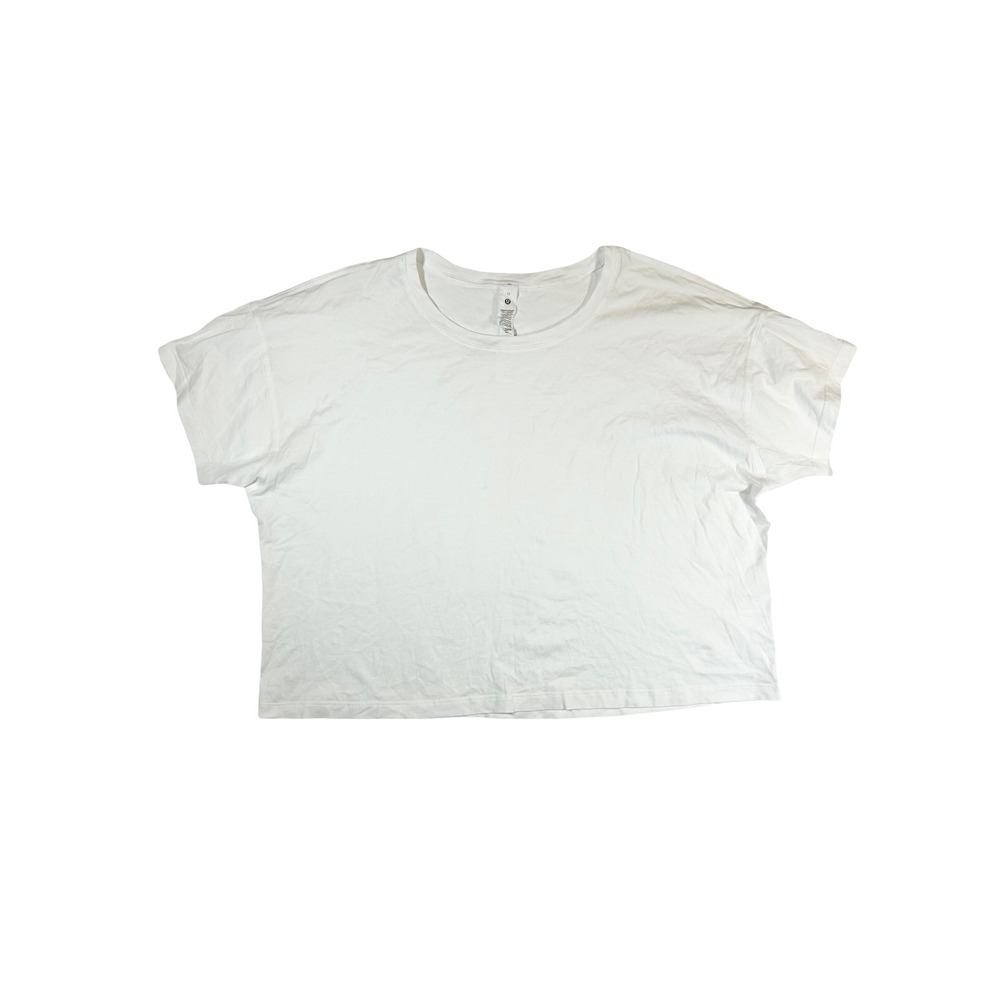 Lululemon Cates Tee White Pima Cotton Cropped Boxy Short Sleeve Shirt Size 12